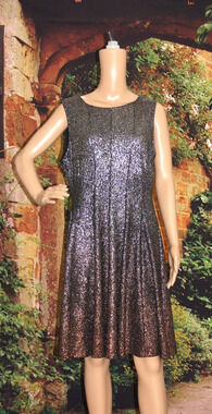 MSK Black/Gold Metallic Glitter Fit & Flare Knee Dress Round Neck 16 Zip